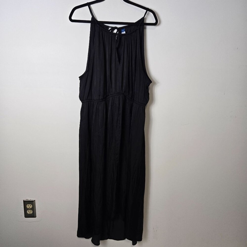 Old Navy Size XXL Waist-Defined Halter Satin Maxi Black Dress Pockets